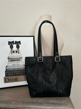 Coach Hampton Black Leather Shoulder Tote Vintage